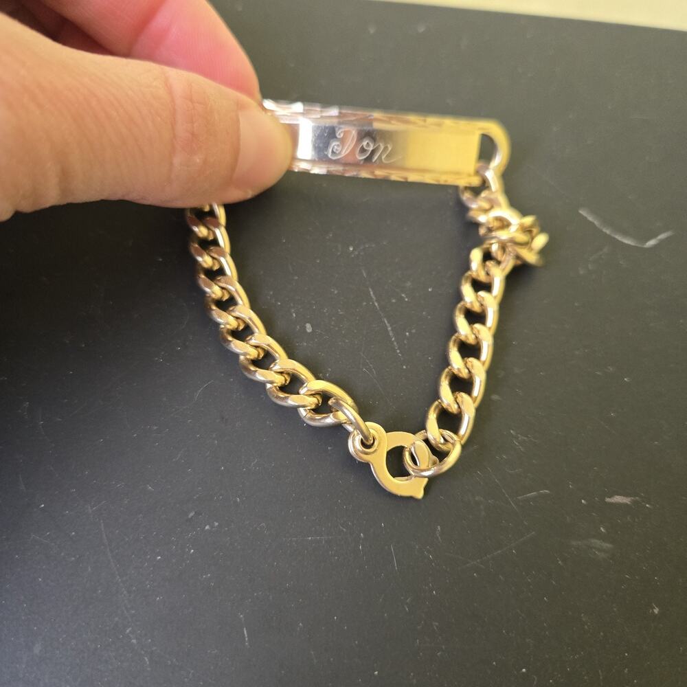 Custom Personalized Golden Tone Chain Bracelet DON Name Engraved Japan Made